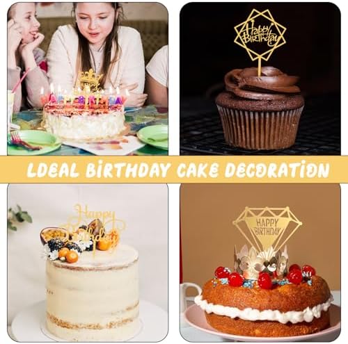 20pcs Happy Birthday Cake Toppers,10 Different Shapes Gold Acrylic Cake Toppers for Decorations Glittering Cupcake for Birthday Event Party Supplies