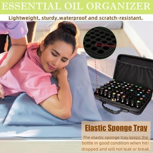 BLIRITEL 60 Bottles EVA Essential Oils Organizer, Hard Shell Essential Oil Storage Carrying Case, Essential Oils Holder Traveling Bag with Foam Insert, Holds 5ml,10ml,15ml Essential Oils (Black)