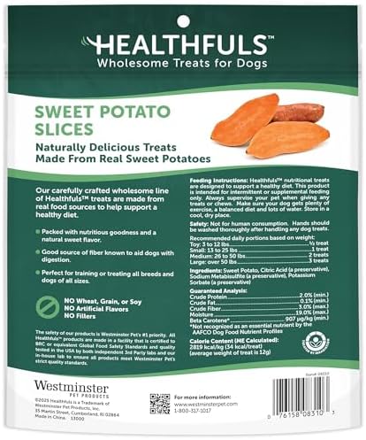Healthfuls Sweet Potato Slices Healthy Dog Treats – Limited Ingredient, Grain Free, Made from Real Dried Sweet Potatoes, 16 oz