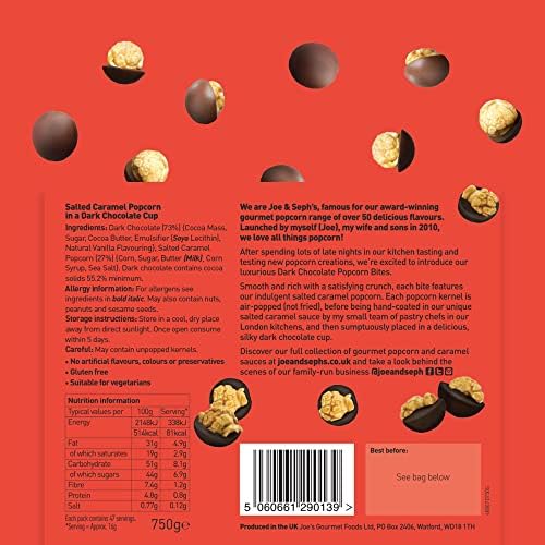 Joe & Seph’s Gourmet Popcorn – Flavored Gourmet Popcorn, Individually Packaged Flavors, Perfect for Gift Sets and Parties (Dark Chocolate - 3 Pack)