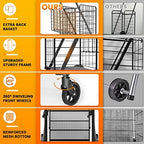 455lbs Shopping Cart for Groceries, Large Heavy Duty Grocery Cart on Wheels, Folding Dual Basket Utility Carts with Waterproof Liner, Shopping Carts for Transport, Laundry, Gift, Luggage