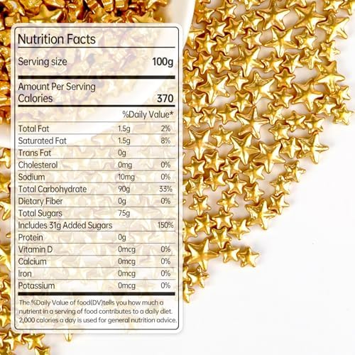Gold Star Sprinkles for Cake Decorating, 150g/5.29oz Mix Size, Edible Star Sugar Candy, Golden Sprinkles, Metallic Gold Sprinkles, Cupcakes Cookies Topper, Wedding Party, Holiday, Birthday Supplies