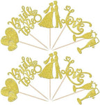 Rsstarxi 30 Pack Bridal Shower Cupcake Toppers Bride to Be Cupcake Toppers Glitter Love Heart Ring Bride and Groom Cupcake Picks for Wedding Engagement Bachelorette Party Decorations Gold