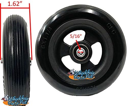 Front Caster Wheelchair Wheels, 6x1 1/4 and 5x1 1/4 with 1.60 Center Hub, 5/16" Bearings (6" x 1 1/4")
