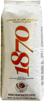 1870 by Caffè Barbera: Hesperia Premium Whole Bean Roasted Coffee, 4 Bean Blend from Indonesia and Brazil, Roasted in Italy by a Single Family over 150 years and 6 Generations (since 1870), 2.2lb / 1kg