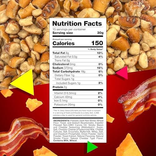 Smoky Bacon Cheese Pretzel Pieces | 1 Pound Bag | Bold Flavored, Naturally Seasoned Pretzels | Crunchy, Salty Pretzel Snacks with Cheddar and Bacon