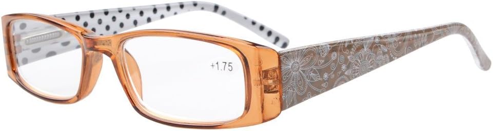 Eyekepper Spring Hinges Polka Dots Patterned Temples Rectangular Reading Glasses Readers Brown +1.25