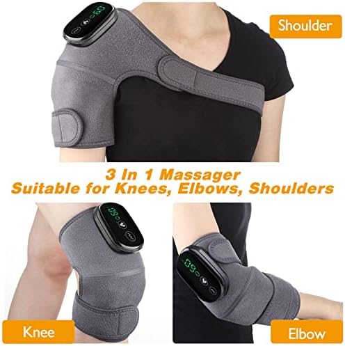 Cordless Knee Massager with Heat Vibration, Knee Heating Pad, Electric Heated Knee Brace Shoulder Heating Pads Elbow Wrap with 3 Heat Levels and Massage Modes