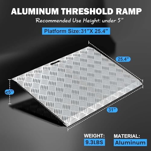 Aluminum Threshold Ramps for Doorways, 31" L x 25.4" W, Wider Platform Anti-Slip Portable Ramps for Wheelchairs, Door Threshold Ramp for Wheelchair, Scooter, Strollers, Cart, Walkers, Pets