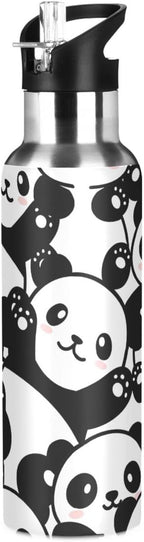 Panda Water Bottle Kids Panda Bottle with Straw Lid Leakproof Cute Animal Print Insulated Stainless Steel Water Flask Bottle for Sports Gym Outdoor 20 oz