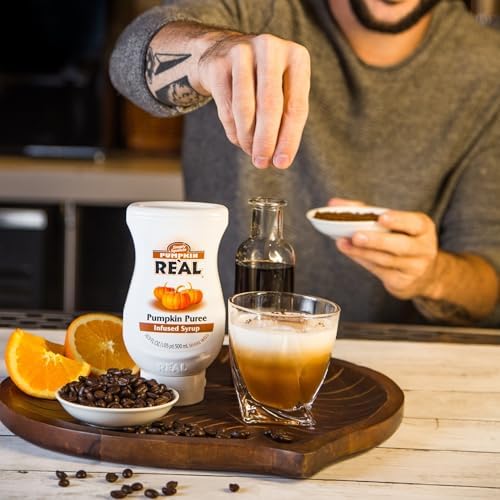 Pumpkin Reàl Infused Exotics, Pumpkin Spice Puree Infused Syrup, 16.9 FL OZ Squeezable Bottle (Pack of 3)