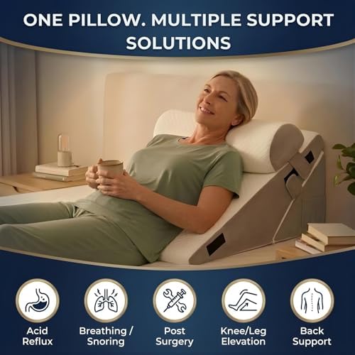 10-in-1 Adjustable Design 3PCS Wedge Pillow for Sleep Apnea, Wedge Pillow for Acid Reflux Relief, Orthopedic Headboard Bed Wedge Pillow for Sleeping, Neck & Back Support for Snoring and Reading