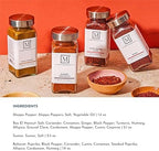 The Mediterranean Dish Exotic Middle Eastern Spice Bundle - Baharat, Ras El Hanout, Aleppo Pepper and Sumac - Gourmet Mediterranean Seasonings Set - Warm, Tangy and Aromatic Blends - Set of 4 Glass Bottles