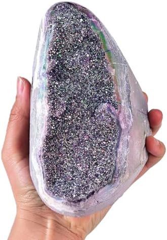 JIC Gem Rainbow Aura Titanium Coated Amethyst (2 lb to 3 lb) Crystal Cluster from Brazil Quartz Geode Gemstone Home Decor