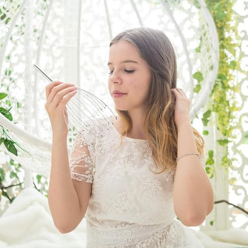 USAGA Head Massager Scalp Massager 20 Fingers Head Scratcher for Scalp Body Relaxing (Silvery)