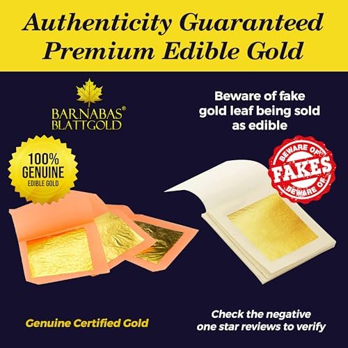 Barnabas Edible Gold Leaf 24K - Cake Decorations, Loose Gold Leaf Sheets for Cupcakes - 1.5 inches, Interleaf of 12