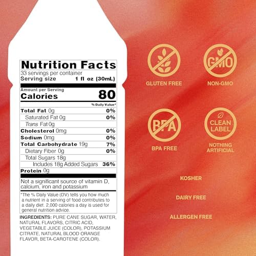 Monin - Blood Orange Syrup, Berry Citrus Flavor, Natural Flavors, Great for Cocktails, Mocktails, and Lemonades, Non-GMO, Gluten-Free (1 Liter)
