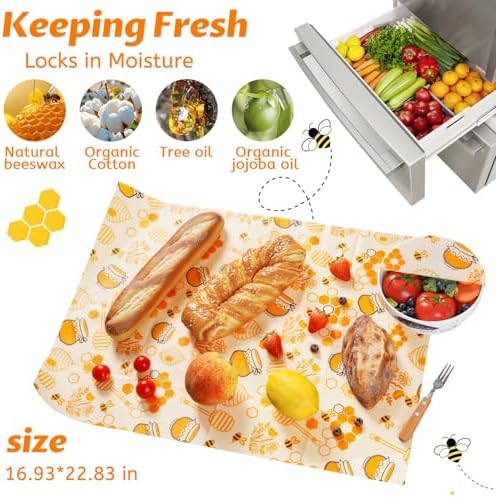 Beeswax Wraps for Food – Reusable Beeswax Bread Bag & Sandwich Wrap, Organic & Eco-Friendly & Sustainable Bees Paper, Perfect Alternative to Aluminum Foil Sourdough Storage & Plastic Wrap（Bee jar）