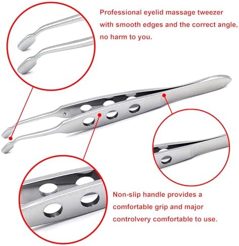 Meibomian Gland Expressor, Stainless Steel Eyelid Massage Professional Face Care Craft Tools for Dry Eyes, High Precision Tweezer Tools - Rectangle Tip