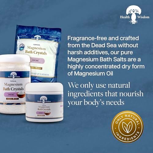 Health and Wisdom Magnesium Bath Crystals - Bath Salts with High Concentration & Enhanced Absorption for Muscle & Joint Relief - Dead Sea Sourced - Unscented - 14 lbs - Up to 113 Uses