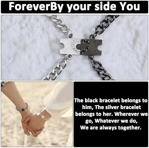 Matching Bracelets for Couples, Puzzle Heart Stainless Steel Bracelets for Women Men His Hers, Perfect Anniversary & Valentine's Day Gifts, Bracelet Set for Boyfriend, Girlfriend, Husband, Wife