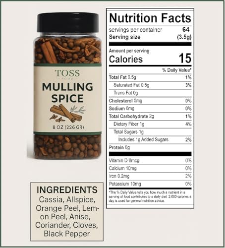 TOSS Mulling Spice Blend – 8 oz Jar | Cinnamon, Cloves, Allspice, Orange Peel & More | Perfect for Mulled Wine, Hot Cider, Tea & Holiday Beverages