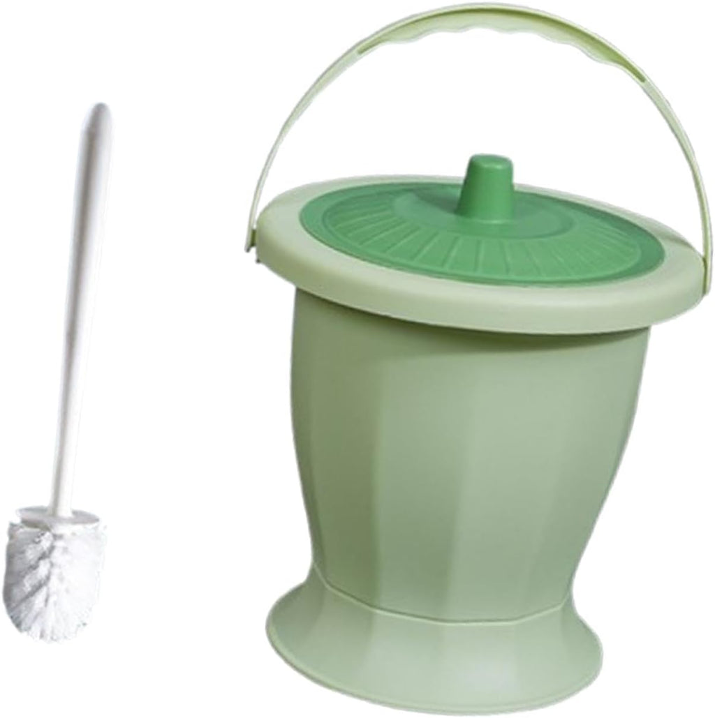 Urinal Night Urinal Jug, Spittoon Chamber Bucket and Ring Toilet Brush, Bedpan with Lid Handle Chamber Pot for Women Men, Green