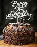 Happy 25th Anniversary Cake Toppers - Silver Anniversary Decorations for 25th Wedding Anniversary Parties