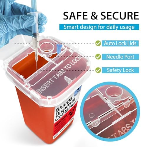 Sharps Containers for Home Use - 1 Quart (1-Pack) Biohazard Syringe and Needle Disposal Containers - Small Sharps Box for Travel and Professional Use