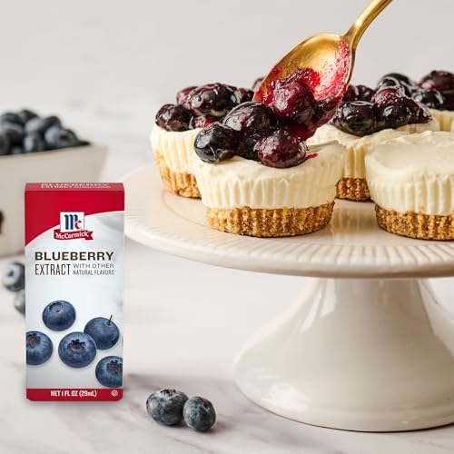 McCormick Blueberry Extract with Other Natural Flavors, Distinctive, Sweet Blueberry Flavor and Aroma for Baking Cookies, Cake, and Muffins, and Beverages Like Lemonade, Mocktails, and Smoothies, 1 fl oz