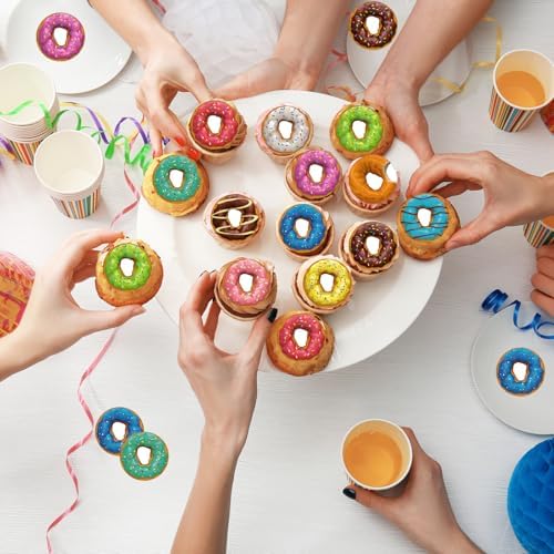 36PCS Edible Donut Cupcake Toppers Wafer Paper Sweet Donuts Cupcake Picks Edible Donut Party Cupcake Decorations for Sweet Theme Baby Shower Birthday Family Gathering Party Cake Supplies