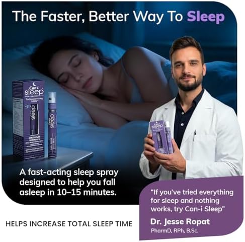 Can-i Sleep Spray for Adults – Fast-Acting Melatonin Spray with GABA & 5-HTP – Sleep Supplement to Fall Asleep Faster & Stay Asleep Longer – No Grogginess, Lack of Sleep Aid – 30 Servings 240 Sprays