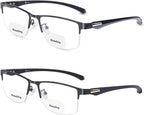 2 Pack Men's Bifocal Reading Glasses Clear Top Blue Light Blocking,Lightweight Rectangular Semi-Rimless Metal Frame TR90 Temples Readers,2.5x