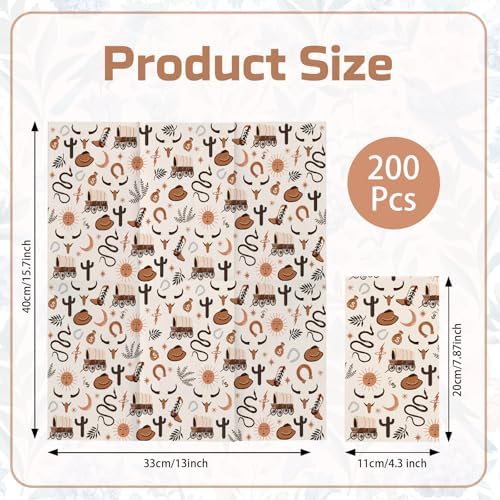 200 Pcs Western Cowboy Paper Napkins Brown Wild West Rodeo Disposable Luncheon Napkins Wild West Disposable Hand Towels Cowgirl Paper Napkin Decorative Cowboy Party Decor Cocktail Napkin Baby Shower