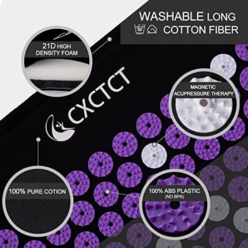 Purple Yoga Massage Mat Set,Acupuncture Magnetic Mat and Pillow - Extra Long & Large Back & Neck Pain Relief