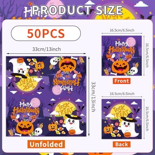 50 Pcs Halloween Napkins - 6.5Inch Disposable Happy Halloween Paper Napkins, Trick or Treat Pumpkin Ghost Cocktail Dinnerware Set for Helloween Party Decorations Tableware Supplies Table Decor Favors