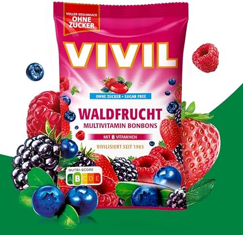 VIVIL Forest Fruit Hard Candies with 8 Vitamins, Sugar-Free & Vegan, Gluten-Free Fruit Candy, 120 g (4.23 oz)