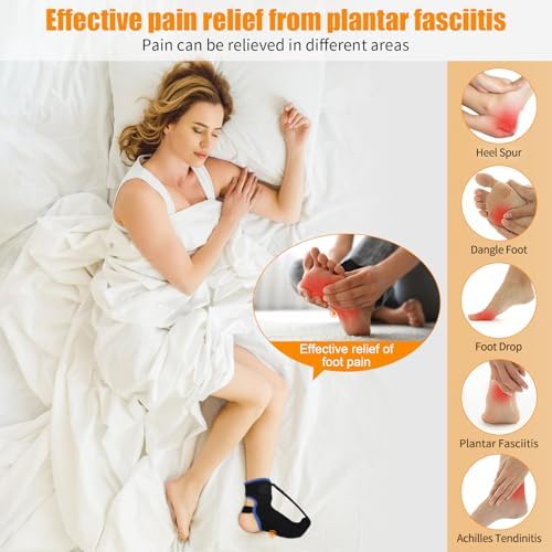 Plantar Fasciitis Night Splint Sock with Hand-Held Massage Tool Upgraded Soft Comfortable Plantar Fasciitis Brace for Women Men for Achilles Tendonitis Foot Drop Heel Spur Pain Relief Black-Blue (Medium)