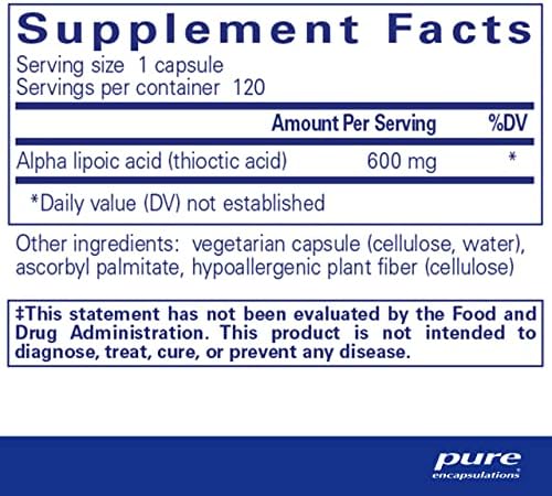 Pure Encapsulations Alpha Lipoic Acid 600 mg - ALA Supplement for Liver Support, Antioxidants, Nerve Health, Cardiovascular Health & Carbohydrate Support - Premium Alpha Lipoic Acid - 120 Capsules