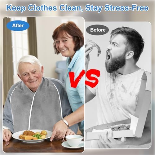 Wanheart Reversible Adult Bib Scarf for Women Men, Washable Dignified Clothing Protector for Eating, Dining Scarf for Elderly