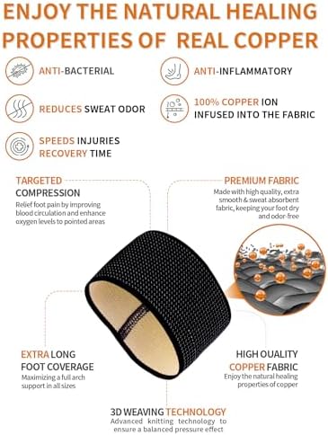 Copper Infused Compression Plantar Fasciitis Arch Support Sleeves for Flat Feet 【Updated Version】 Foot Pain Relief, Orthotic Braces Fallen Arches, Low/High Arch Pain Relief for Women & Men (2 pack, M 9-13 / W 10-14)