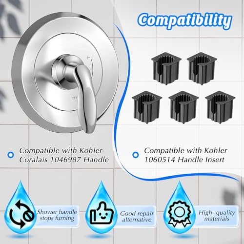 Dreyoo Shower Faucet Handle with 5 Pcs Insert, Faucet Handle Replacement Compatible with Kohler Coralais 1046987, Shower Parts Compatible with Kohler 1060514, Polished Chrome, Easy to Install