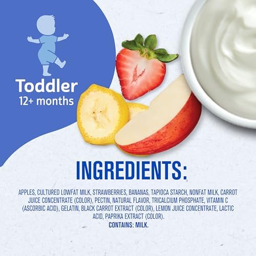 Gerber Toddler Food, Strawberry Banana, Fruit Puree and Yogurt Pouch. No Added Sweeteners, 12PK