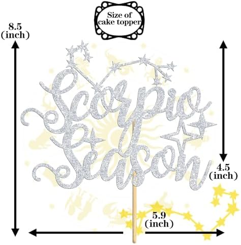 Scorpio Season Cake Topper, Big Scorpio Energy/October November Birthday Cake Decor, 12 Zodiac Constellation Birthday Party Decoration Supplies for Men Women, Silver Glitter