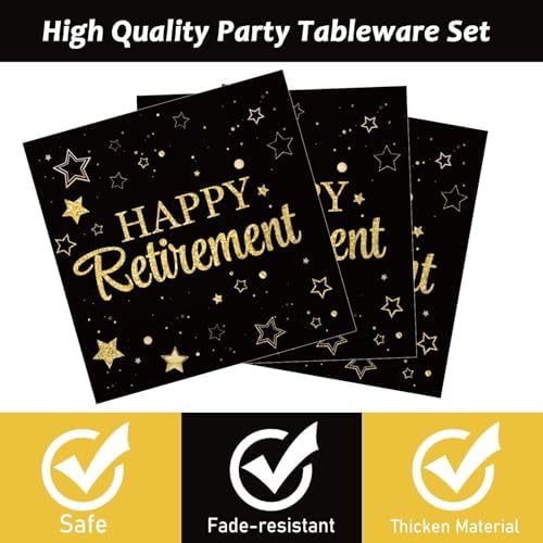 50 Pack Retirement Paper Napkins Retirement Party Decorations Happy Farewell Celebration Graduations Supplies We Will Miss You Napkins for Retired Decor Favors Black Gold Teacher