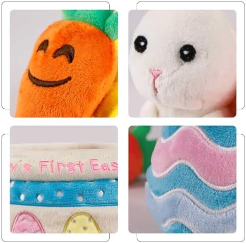 Baby's First Easter Basket Stuffers Playset, 5ct Stuffed Plush Bunny Chick Carrot Egg for Babies Girls Boys Kids Infant Toddler, Personalized Easter Decorations Gifts Party Supplies