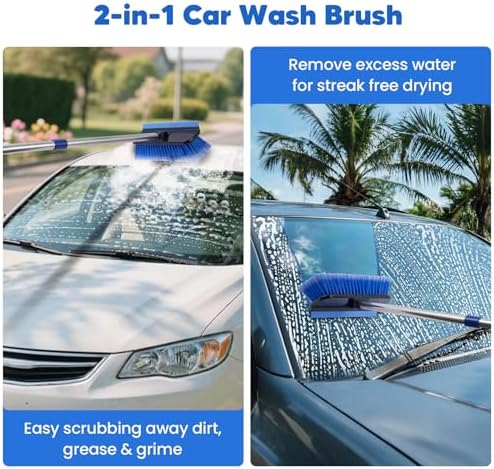 17Pcs Car Wash Kit with Bucket, Car Cleaning Kit with 62" Long Handle Car Wash Brush Mop, Mitt Duster Wheel Brush Detailing Brushes Towel, Car Washing Supplies for Cars RV Truck Exterior and Interior