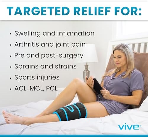 Vive Knee Ice Pack Wrap - Cold/Hot Gel Compression Brace - Heat Support Strap for Arthritis Pain, Tendonitis, ACL, Athletic Injury, Osteoarthritis, Women, Men, Running, Meniscus and Patella Surgery