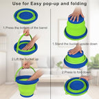 5L Collapsible Mop Bucket for Cleaning, Foldable Buckets with Handles for Beach Sand Garden Car Washing Fishing, Silicone Cleaning Buckets for Household Use Bathroom Cleaning Supplies Blue/Green