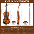 Kmise Violin 4/4 Full Set, High Density Ebony Violins, Glossy Acoustic Fiddle for Adults, Beginners, Students with Violin Case, Rosin, Strings, Bow, Shoulder Rest, Beginner's Guide (Ebony, 4/4)